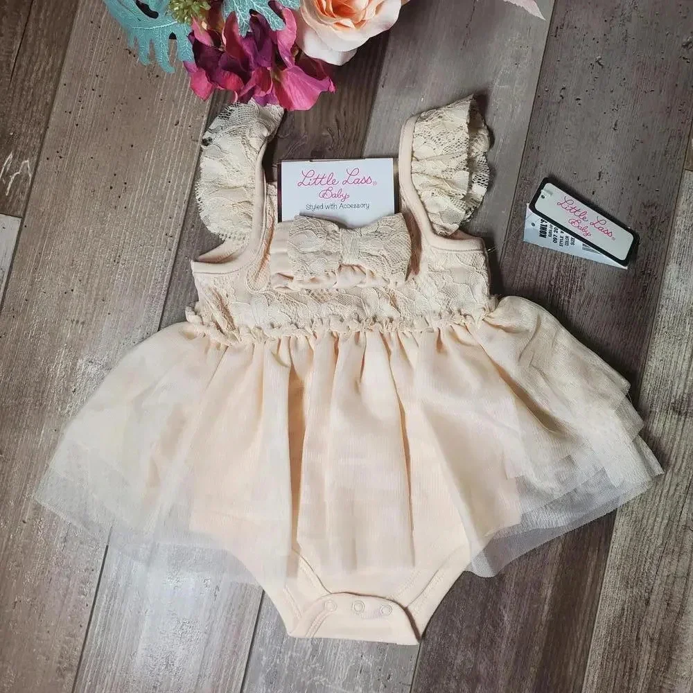 Baby Girl Little Lass Tutu Ballerina Dress Sandollar Beige Size 18M